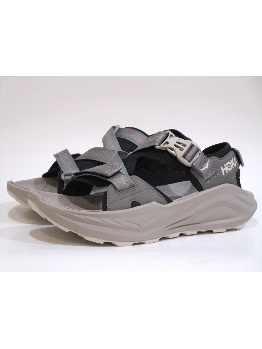 Hoka Men's Grey and Black Cushioned Sport Sandals